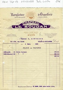 Dépt 69 - Lyon 47 & 49 Rue du Dauphiné - Petite Entête d'une Chapellerie de 1933 - Picture 1 of 1