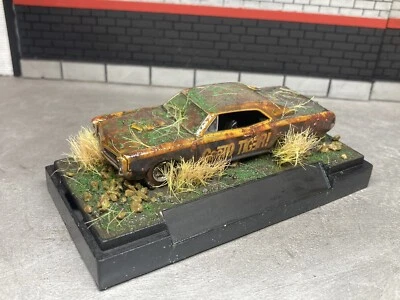 1966 Pontiac GTO 1/64 Mini Diorama Weathered Rusty Barn Find Style Custom - Image 1 of 4