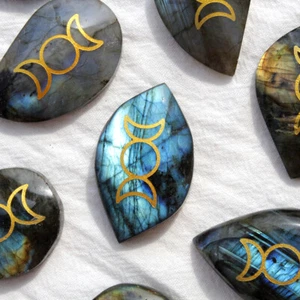 Triple Moon Customized Labradorite Stone Quartz Healing Crystal Wiccan Wiccan - Picture 1 of 9