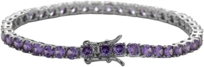 Pulseira de tênis feminina ametista simulada corte redondo 10 quilates folheada a ouro branco 14k - Imagem 1 de 4