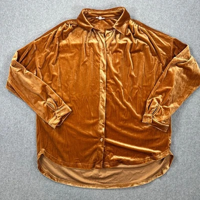 Blusa Jodifl Terciopelo Reunido Hombro Para Mujer Mediana Dorado Marrón Botón Frontal Foto 1 de 4