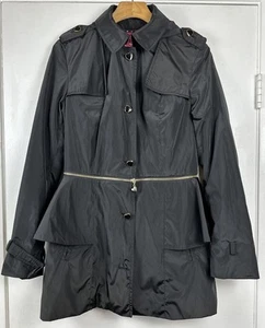 Betsey Johnson Womens Anorak Peplum Raincoat Hooded Jacket Black Pink Sz S - Picture 1 of 21