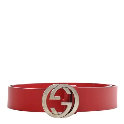 Auténtico Cinturón Para Hombre Gucci Rojo Selleria Entrelazado G Cuero Hebilla 546389 Nuevo Foto 1 de 3