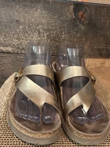 MEPHISTO WOMENS HELEN MIX SOFT-AIR TECHNOLOGY CORK FOOTBED SANDAL Gold/Nude 10 - Picture 1 of 9