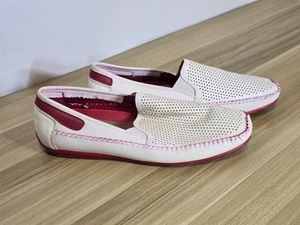 Scarpe da barca uomo Leonal mocassini slip on rosso e bianco taglia EUR 45 UK 20 pelle - Foto 1 di 9