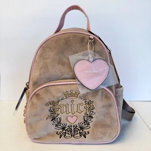 Juicy Couture Café Heritage Backpack NWT Tan Velour Pink Trim Embroidered - Picture 1 of 19