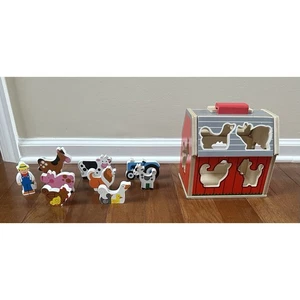 Melissa & Doug Wooden Take-Along Sorting Barn Toy with Flip-Up Roof, 9 Pieces. - Picture 1 of 8