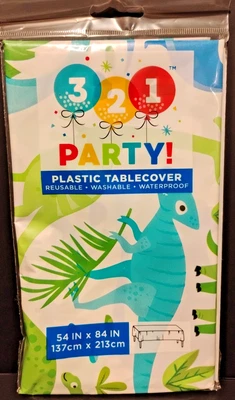 Dinosaur Theme Party Plastic Table Cover - 54in. by 84in. - Reusable - Image 1 of 2