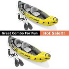 Intex Explorer K2 Kayak 2-Person Inflatable Set+Oars+Air Pump Yellow (2 Pack)