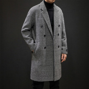 Casual Double Breasted Men Wool Overcoat Jacket Turn-down Collar Woollen Coat