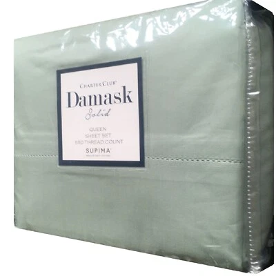 Novo conjunto de lençóis VERDE Charter Club 550TC 100% algodão Supima QUEEN na embalagem - Imagem 1 de 4