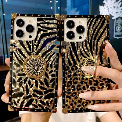 For iPhone Samsung Luxury Leopard Print +Ring Holder Stand Phone Case Cover Hot - Image 1 of 4