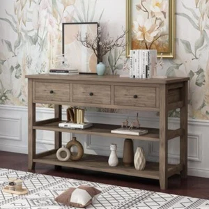 47.2" Wood Console Table with 3 Drawers Storage Shelf Sofa Side Desk Entryway - Picture 1 of 12