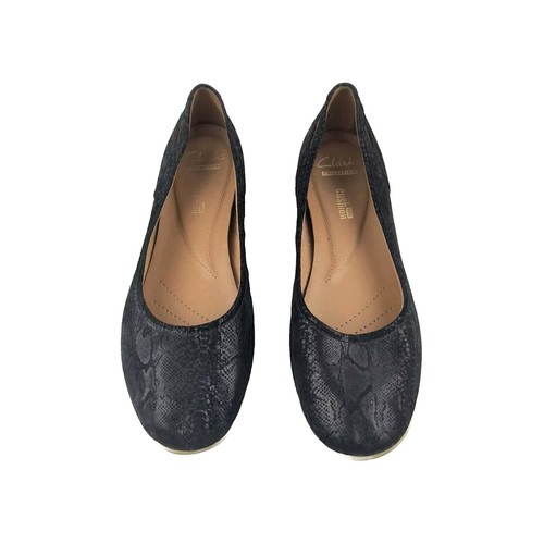 Mocassino Clarks Collection scarpe basse pelle nero scintillante stampa pelle di serpente taglia 7 5