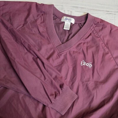 Jaqueta Izod Vintage Masculina Média Marrom Quebra-Vento Pulôver Decote V Logotipo Taco de Golfe - Imagem 1 de 4