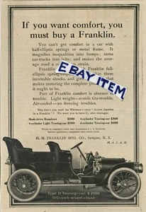 1907 anuncio FRANKLIN MANUFACTURING Syracuse Nueva York coche tipo D - Imagen 1 de 2
