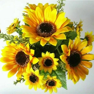 13 Head Artificial-Sunflowers Fake Silk Flower In Vase For Home, Wedding Decor - Picture 1 of 12