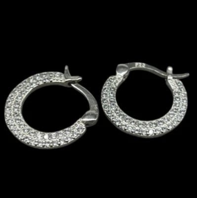 Orecchini Cerchio Cerchietti Argento 925 brillanti Argento 925 rodiato firmati - Immagine 1 di 4