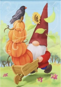 Style Selections Fall Gnome Pumpkins Autumn Garden Flag 12.5" x 18" Double Sided - Picture 1 of 1