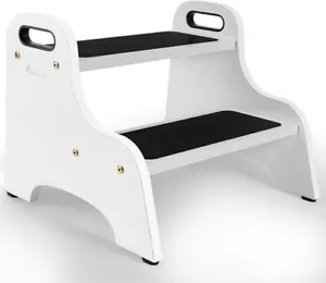 Strongtek Wood 2-step Stool Non Slip Supports 350 lbs Heavy Duty White BRAND NEW - Picture 1 of 7