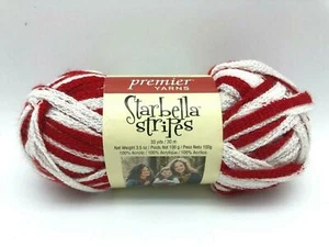 Premier Yarns Starbella Streifen am Rand #17-13 weiß rot #6 sperrig 1 Knäuel Rüschen - Bild 1 von 6