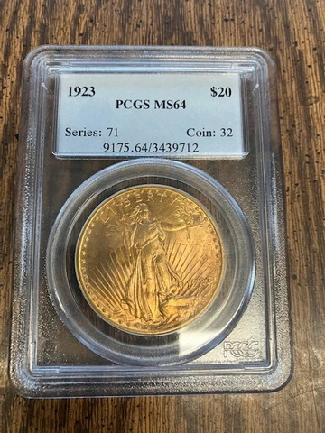 1923 $20 St Gaudens Double Eagle PCGS MS64 better date Cover
