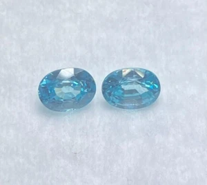 3.22 CTS, BLUE NATURAL ZIRCON, RARE PAIR 7.5 X 5.5 X 4 MM VVS FROM CAMBODIA - Picture 1 of 3