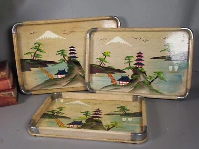 antik 20er 30er Jahre Deko handbemalt 3er Set Nistschalen orientalisch - Bild 1 von 4