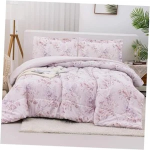 Floral Comforter Set, Pink Botanical Flower Printed Bedding Full Pink Flower3 - Picture 1 of 8