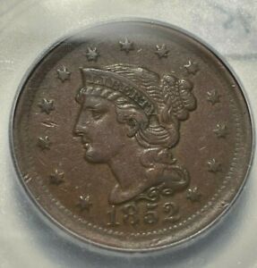 1852 BRAIDED HAIR LARGE CENT ICG GRADED EF 40