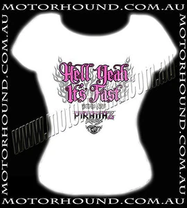 BN HELL YEAH IT'S FAST DUMB ASS UPPER MIDDLE BOGAN GIRLS T-SHIRT SZ 8 10 12 14 - Picture 1 of 2
