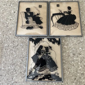 Menge 3 SILHOUETTE BILD'S - DAME AM KLAVIER - MANN RAUCHT AUF SEINEM STUHL TANZT - Bild 1 von 5