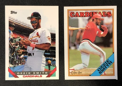 (2) tarjetas de béisbol Ozzie Smith 1993 Topps y 1988 O-Pee-Chee espalda en blanco ¡RARAS! Foto 1 de 2