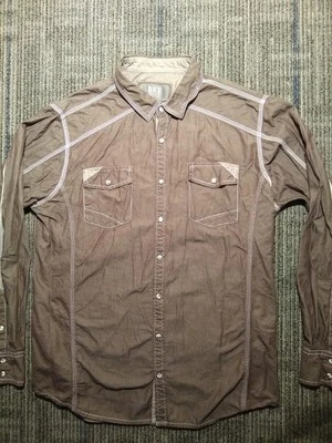 Camisa a Presión BKE Perla Hebilla Para Hombre XL Marrón/Blanco Ajuste Estándar Western Ranch  Foto 1 de 4