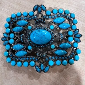 Belt Buckle Faux Turquoise Stones - Picture 1 of 11