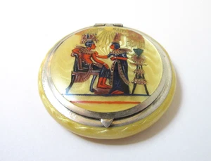 Antiguo Esmalte Guilloche Compacto Renacimiento Egipcio Plata - Imagen 1 de 7