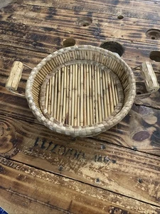 "Bandeja para canasta de pastel de bambú y mimbre de 11"" con asas de alta resistencia" - Imagen 1 de 8