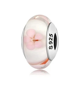 Charm Glasperle Blume Blüte 925 Silber Murano - Anhänger für Armband - Bild 1 von 2