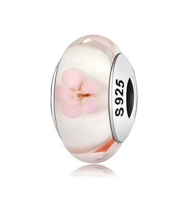 Charm Glasperle Blume Blüte 925 Silber Murano - Anhänger für Armband - Bild 1 von 2
