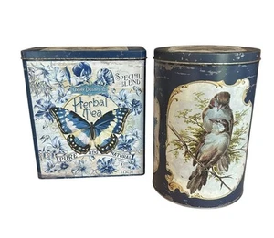 Kanister 2er Set Metall Vintage Reproduktionen Schmetterlinge Vögel NEU - Bild 1 von 13