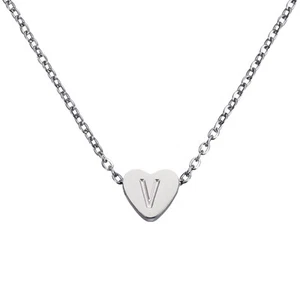 Initial Heart Necklace for Women, Dainty Name Letter V Necklaces, Silver Tone - Picture 1 of 6