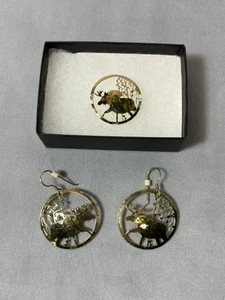 Wild Bryde Elch Pin und Ohrring Set goldfarben Natur Tierwelt - Bild 1 von 9