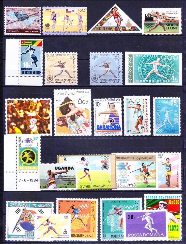 Different 24 MNH Javelin throw stamps, Sports, Collection Lot, OLYMPICS - Image 1 of 1