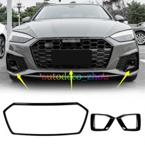 Glossy Black Front Grille Frame+fog Light Frame Tirm For AUDI A5 S5 2021-2023 - Picture 1 of 12