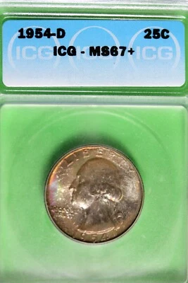1954 - D ICG MS67+ WASHINGTON QUARTER! #B36314 - Image 1 of 2