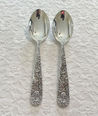 (2) New ~ Godinger OLDE BOUQUET Silver Plate Teaspoons ~ *Free Shipping* - Изображение 1 из 4