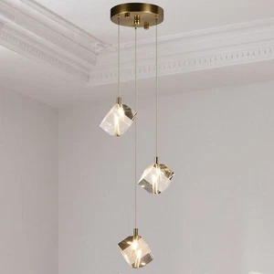 Modern Crystal Chandeliers, Round Brass Pendant Lighting, Raindrop Hanging Light - Picture 1 of 6