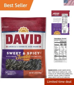 DAVID Sweet and Spicy Jumbo Sunflower Seeds, Keto-Friendly Snack, 5.25 OZ Bag... - Picture 1 of 6