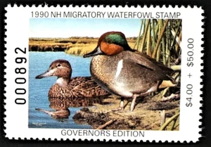 1990 New Hampshire ***Governor Edition*** Duck Stamp, #NH8b, $$$ Below Face $$$ - Picture 1 of 2