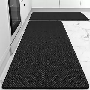 2 - PCS Black Kitchen Mats - Cushioned, Anti - Fatigue, Waterproof - Picture 1 of 7